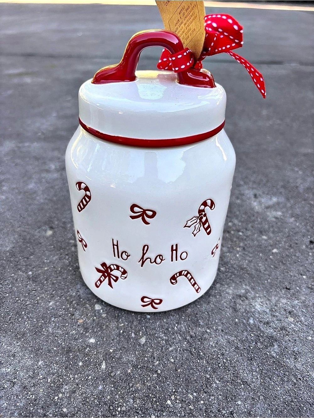 Rae Dunn Ho Christmas Canister White & Red